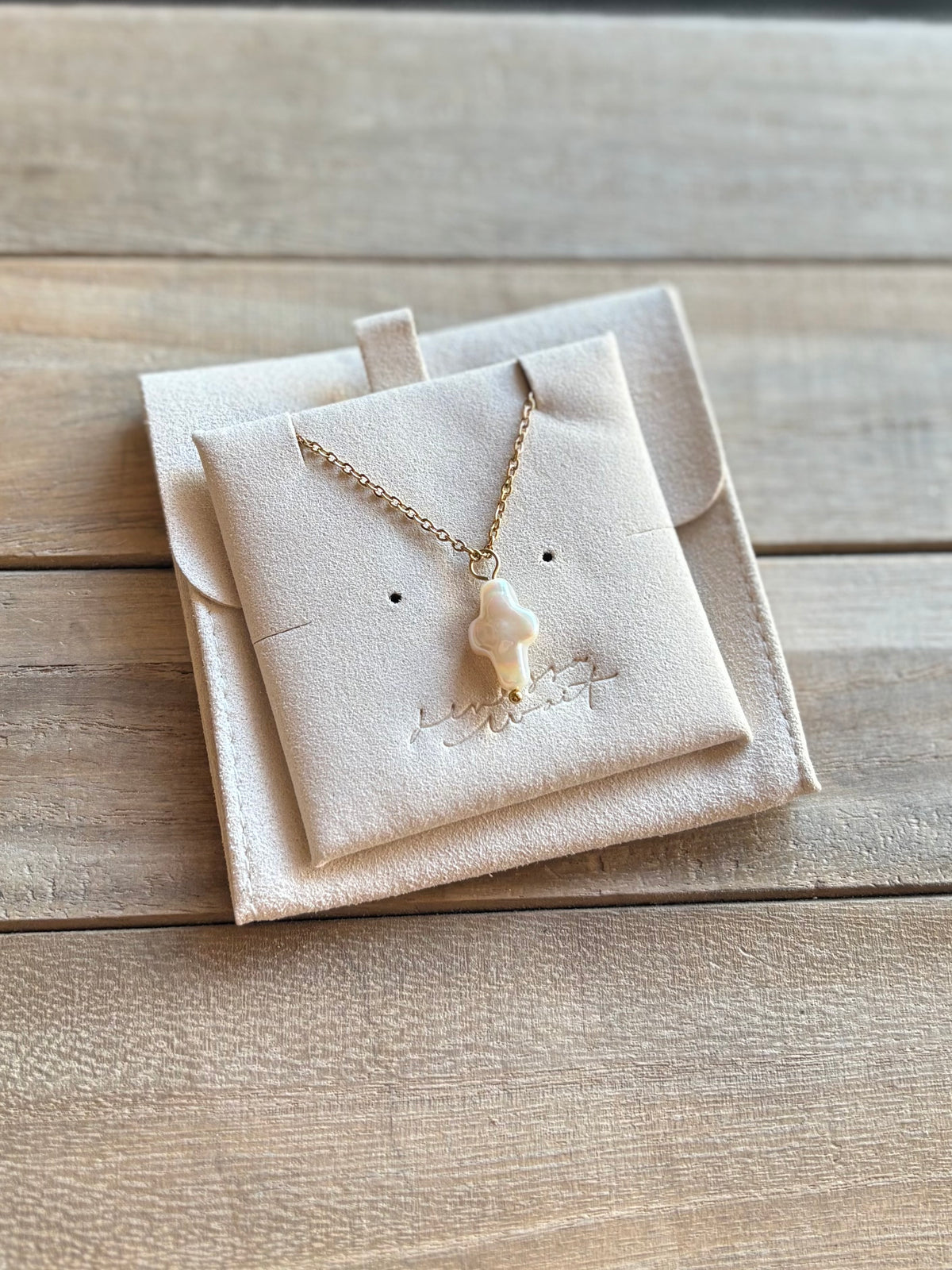 Freshwater Pearl Cross Necklace - Gold