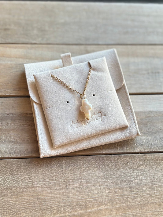 Freshwater Pearl Cross Necklace - Gold