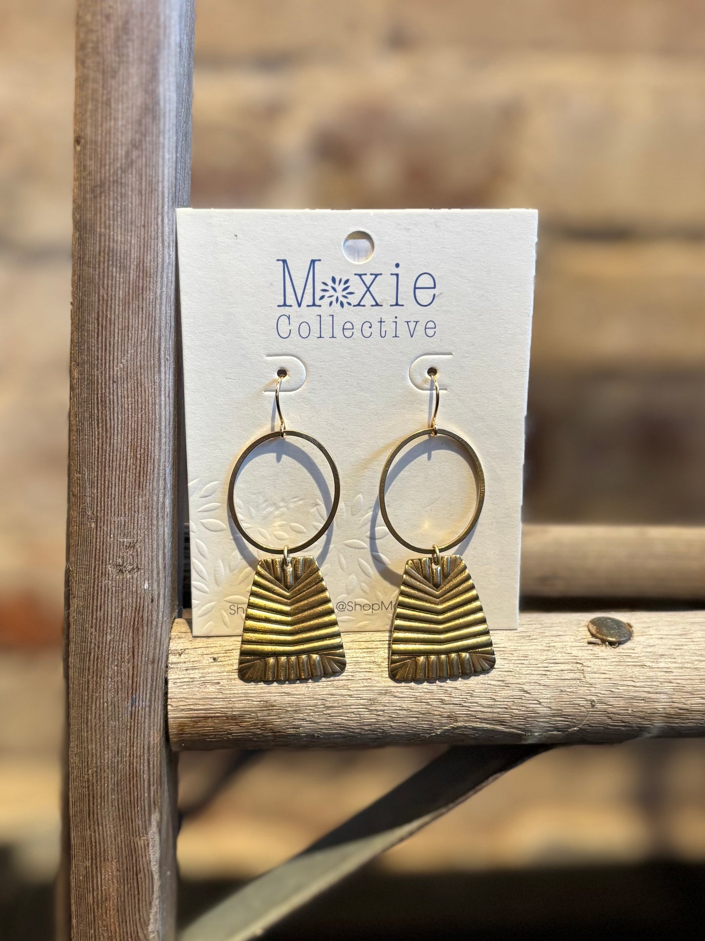 Brass Deco Hoop Earrings