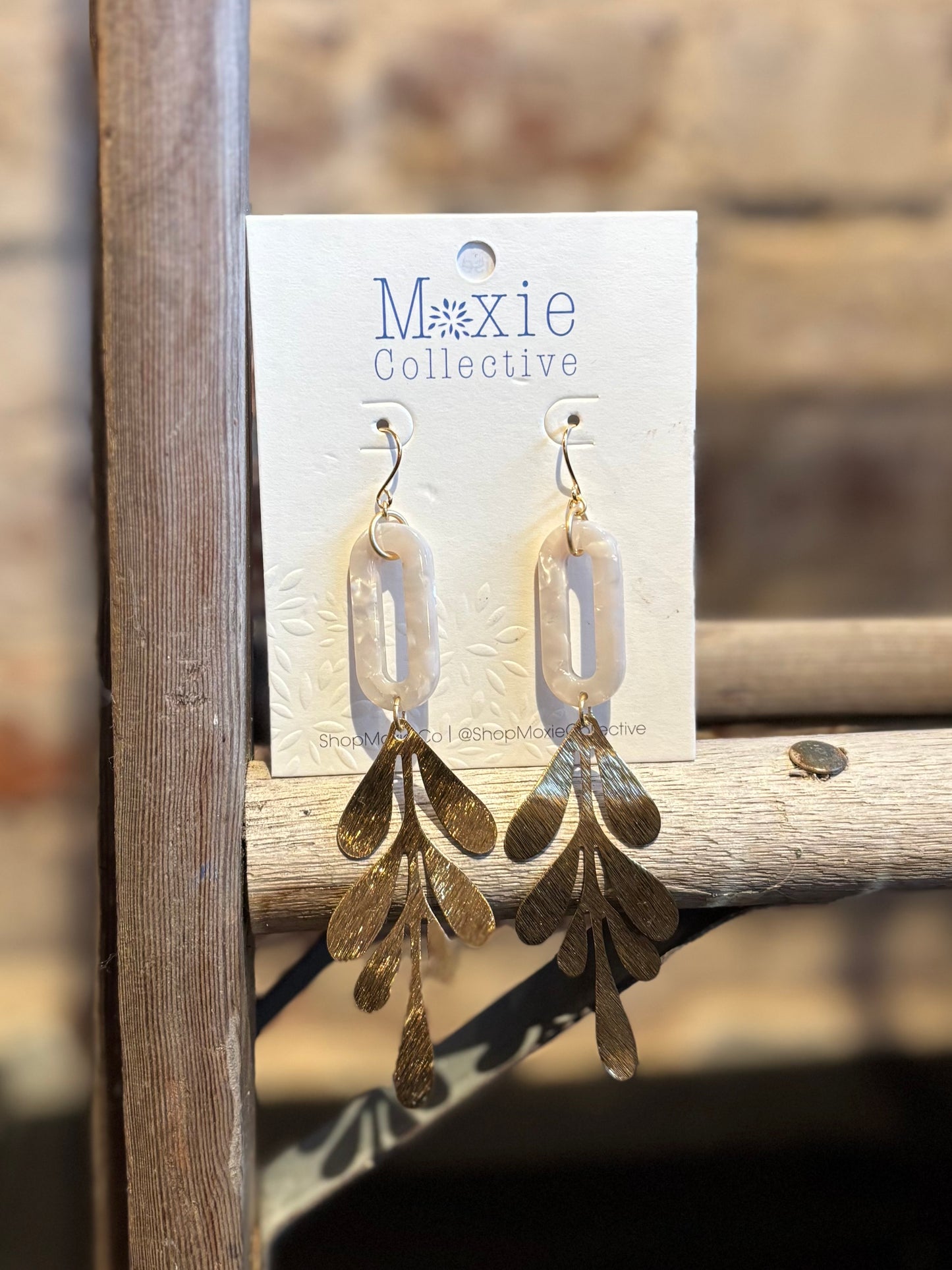 White Tortoise Leaf Earrings