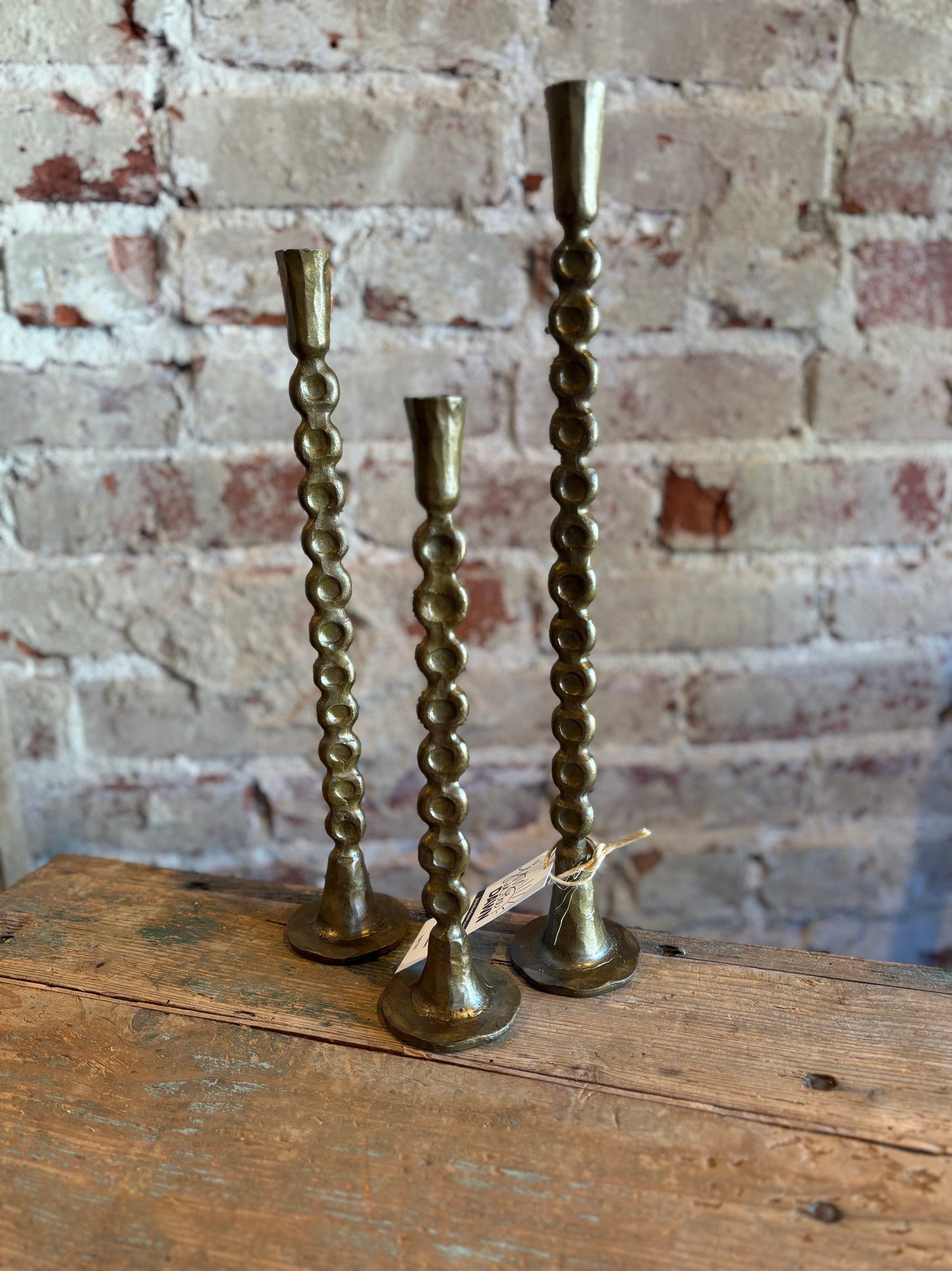 Brass Beaded Candle Holder - Small