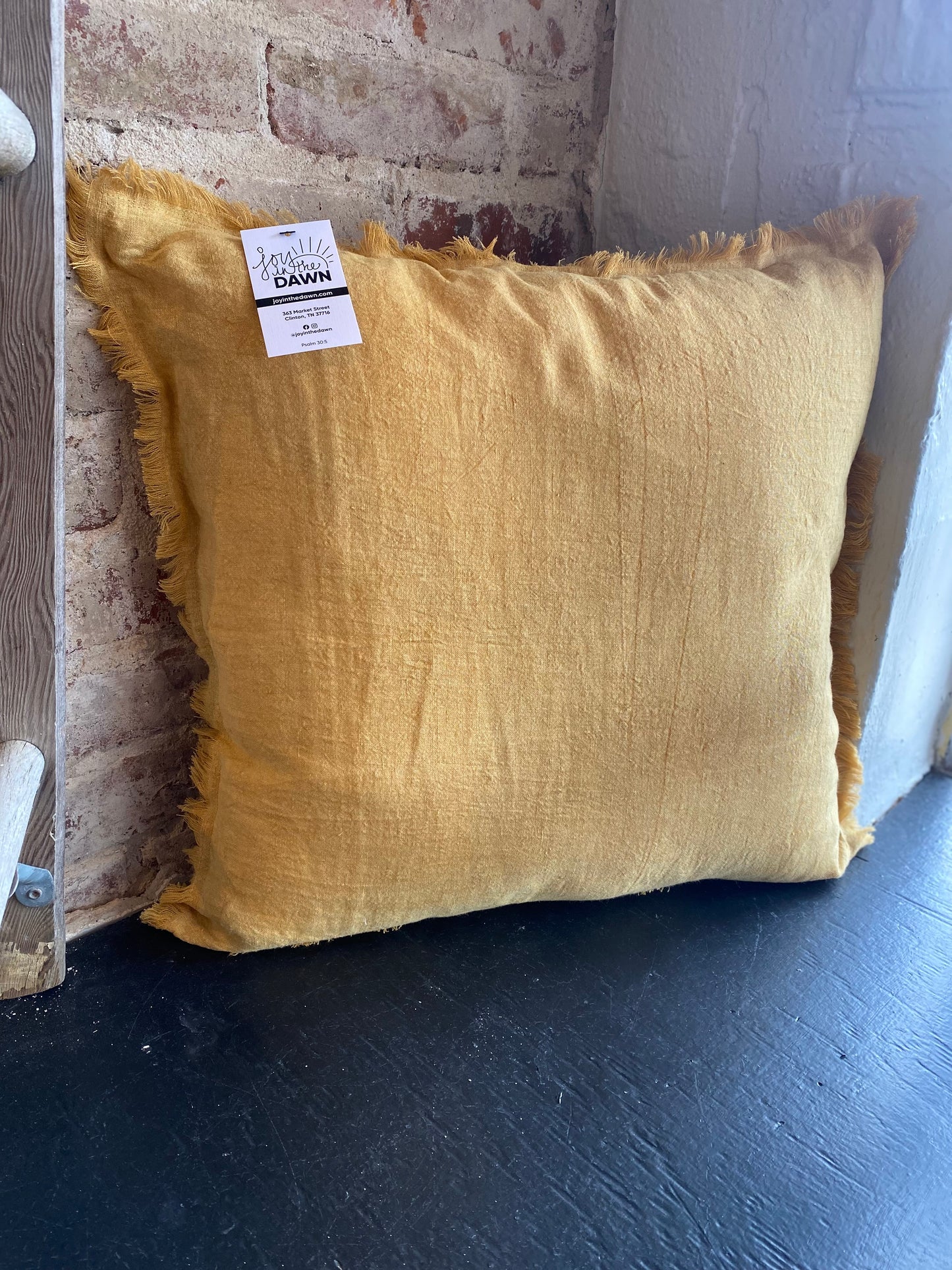Stonewashed Fringe Pillow- Mustard
