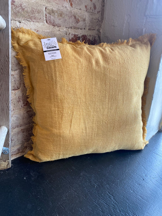 Stonewash Linen Fringe Pillow- Mustard