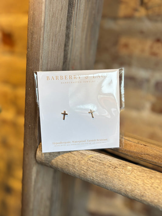 Cross Stud Earrings- Gold