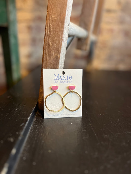 Abstract Hoop Earrings- Pink/Gold