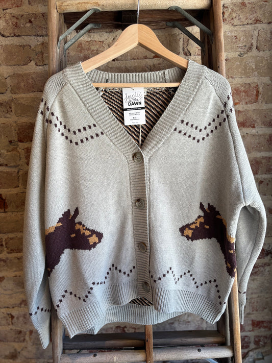 Chunky Knit Horse Cardigan- Grey