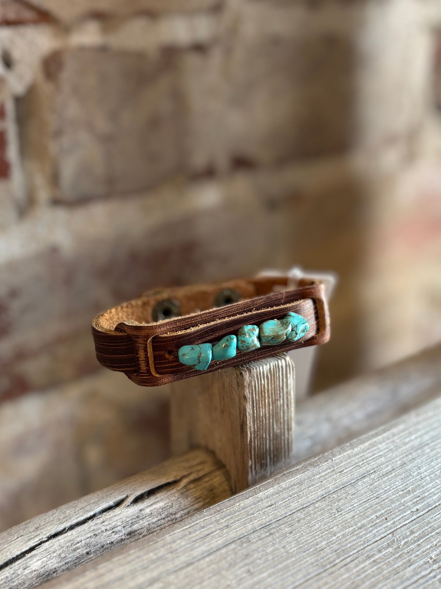 Blue Turquoise Leather Cuff Bracelet