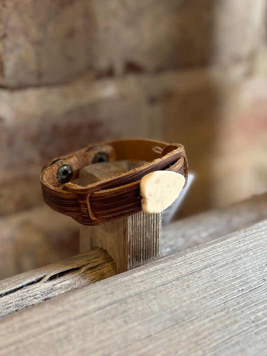 White Turquoise Slab Leather Cuff Bracelet