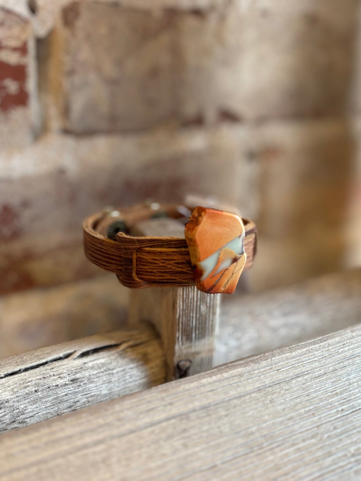 Leather Aqua Terra Slab Bracelet