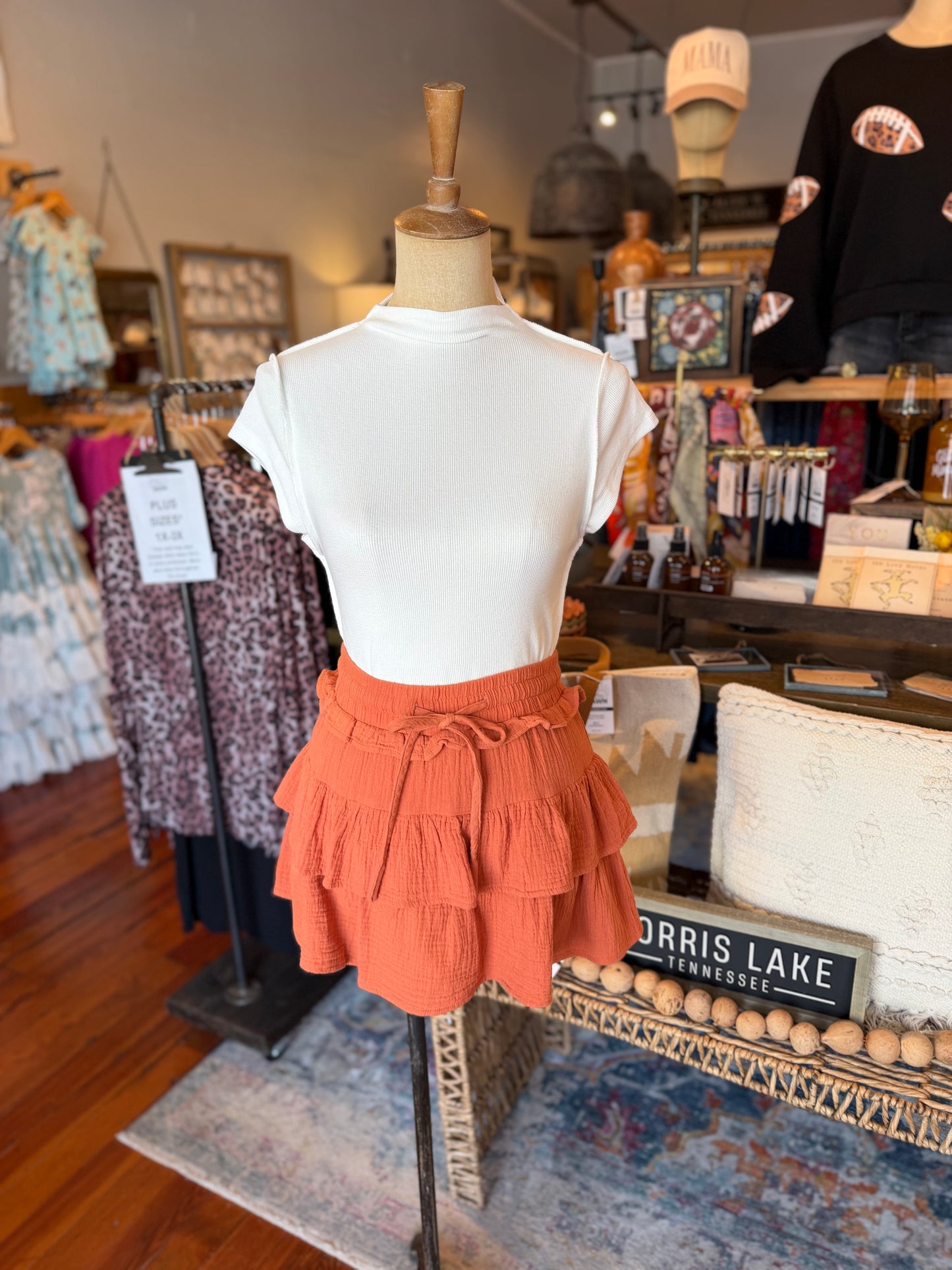 Tiered Gauze Mini Skort - Burnt Orange