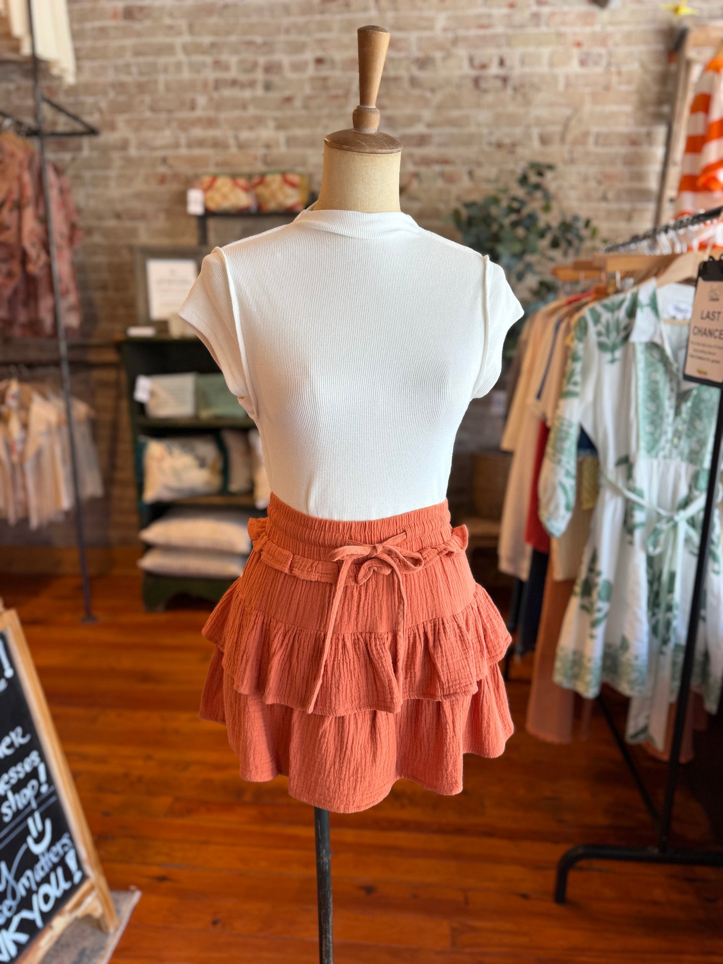 Tiered Gauze Mini Skort - Burnt Orange