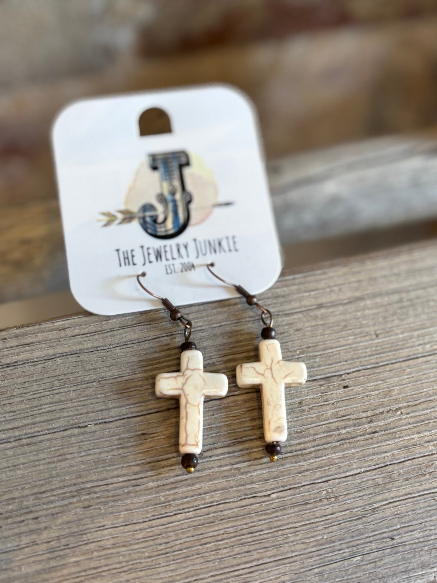 White Turquoise Cross Earrings