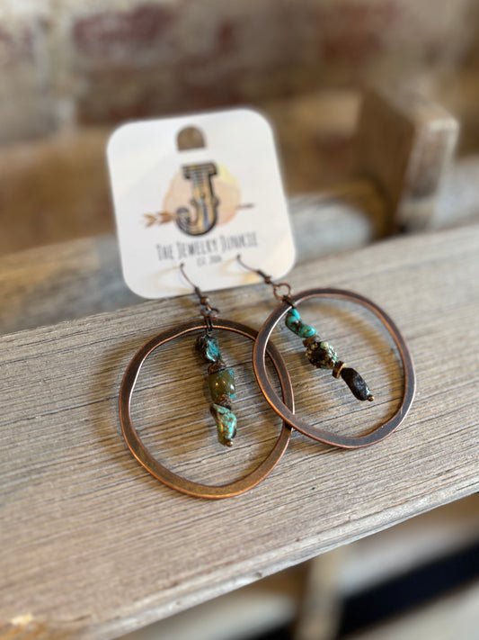 Copper Hoop Earrings w/ Turquoise