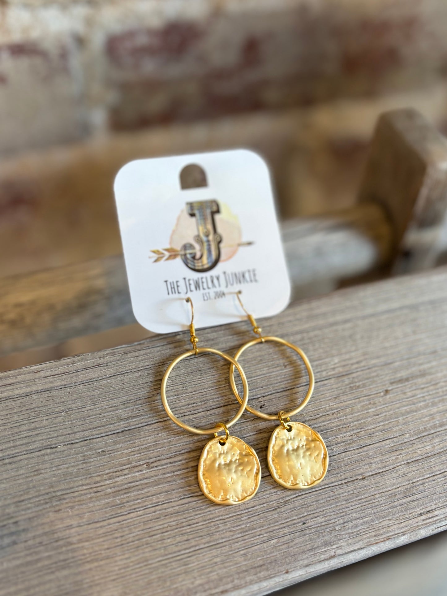 Matte Gold Coin Hoop Earrings