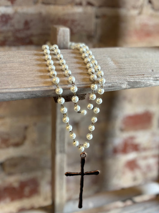 Pearl Beaded Cross Necklace