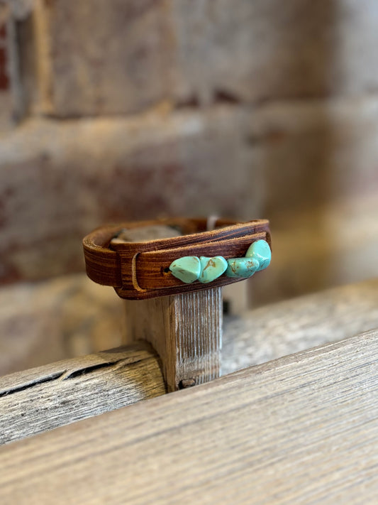 Turquoise Regalite Leather Cuff Bracelet