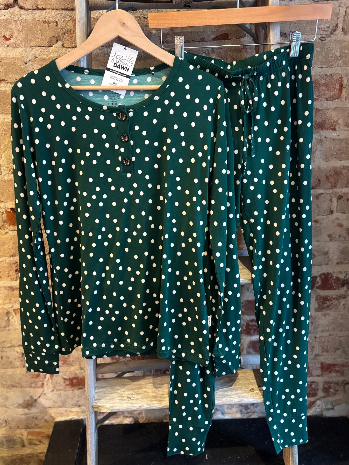 Green Dotted Bamboo Pajamas- Adult