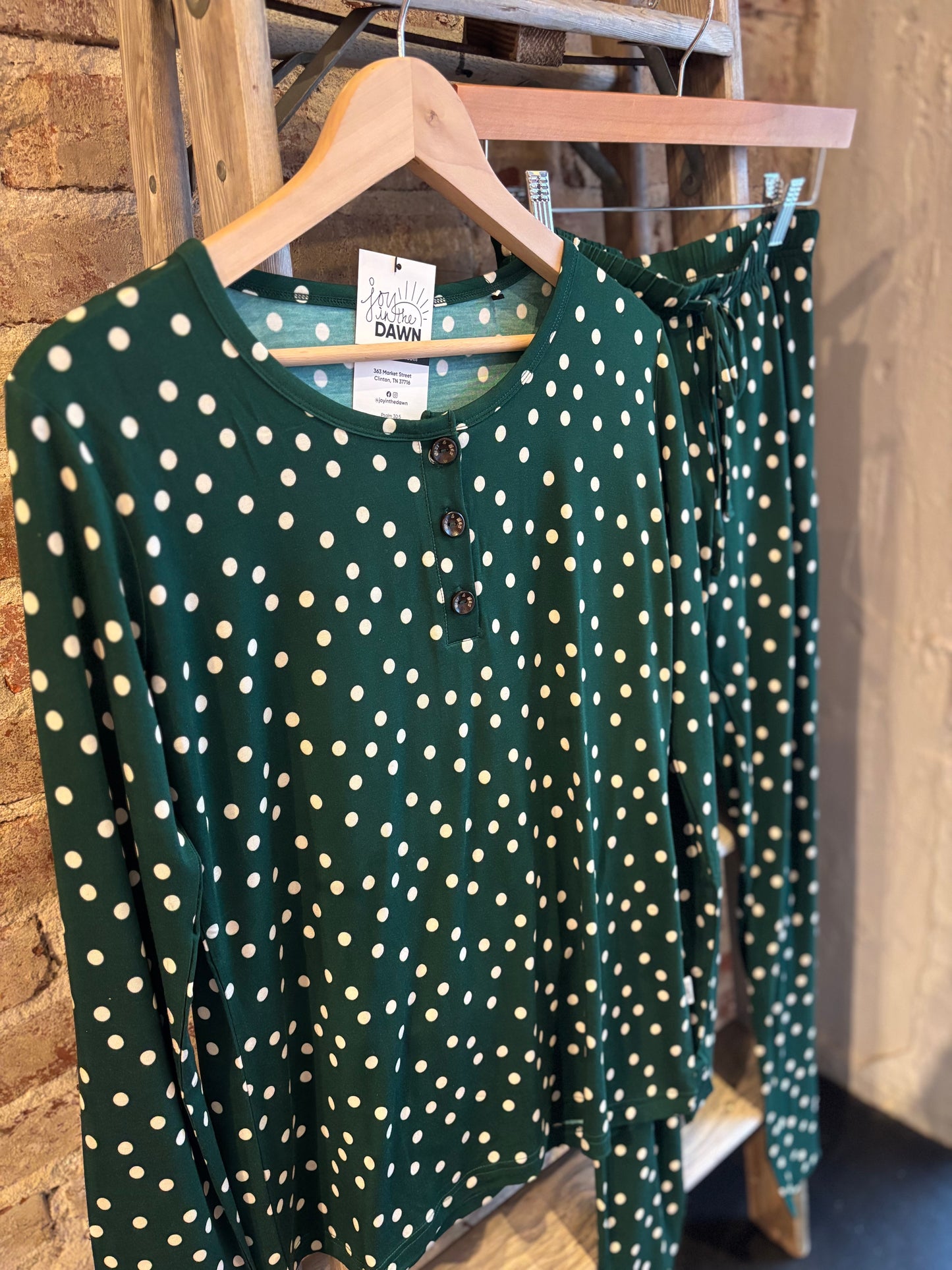 Green Dotted Bamboo Pajamas- Adult