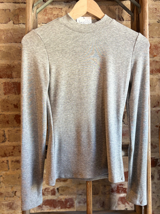 Knit Mock Neck Top- Heather Grey