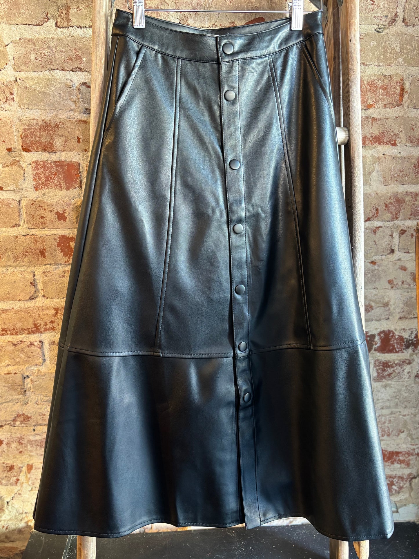 Faux Leather Button Down Skirt