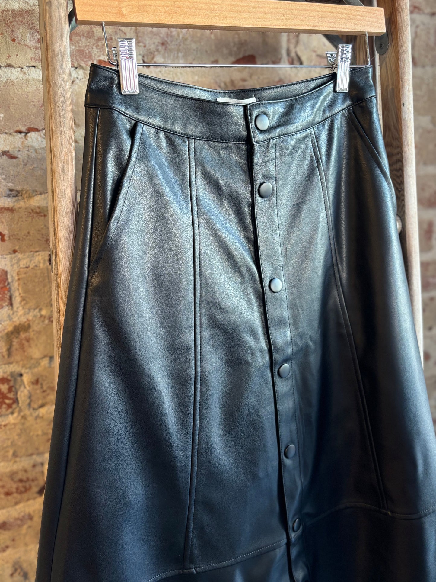 Faux Leather Button Down Skirt