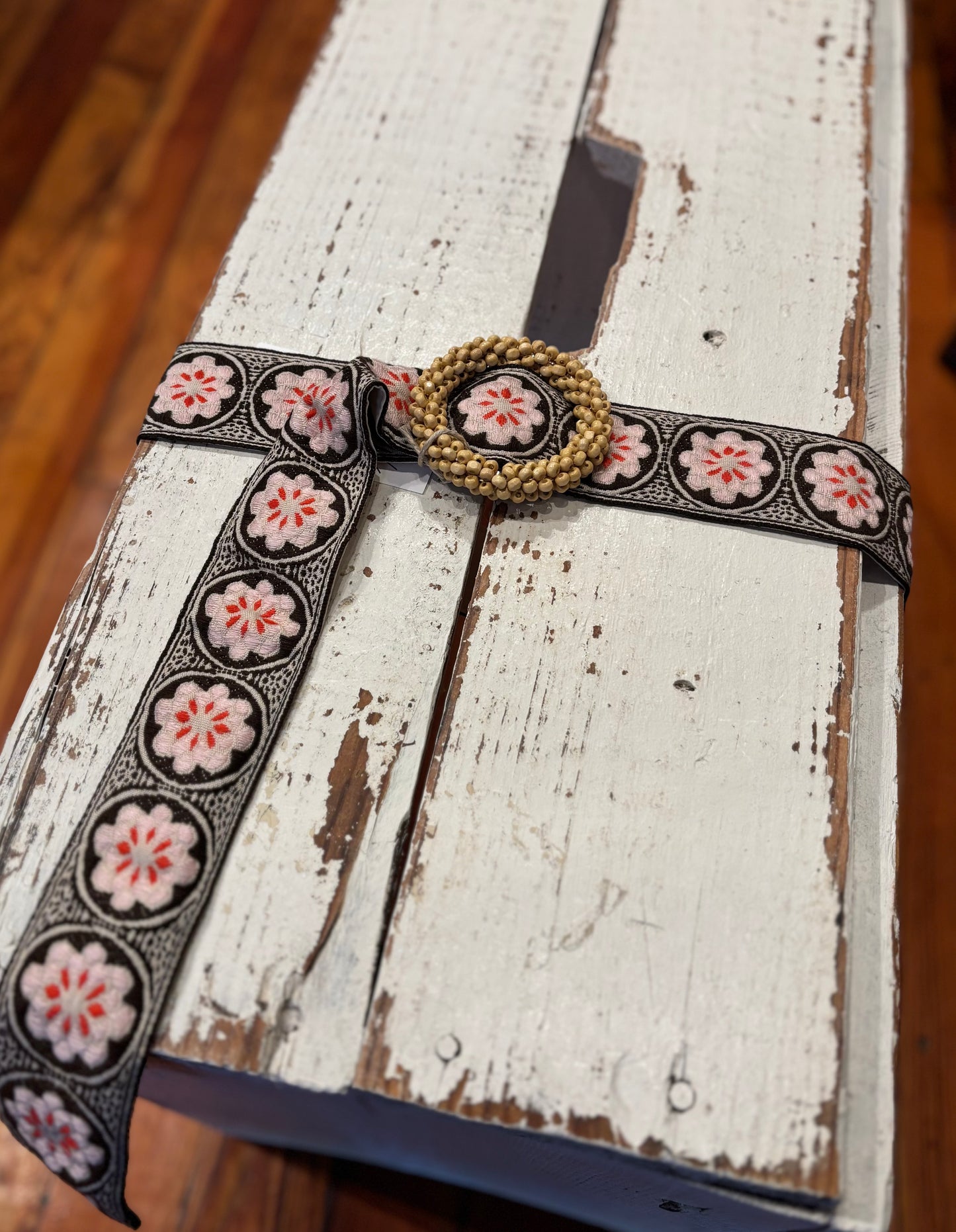 Floral Beaded Belt - Pink/Brown