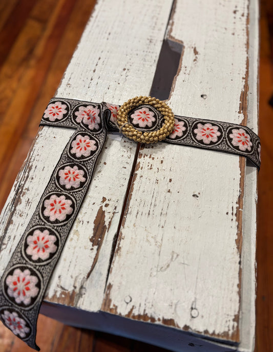 Floral Beaded Belt - Pink/Brown