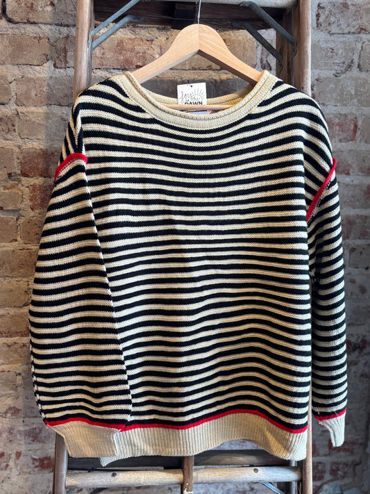 Striped Boatneck Sweater - Black/Ivory