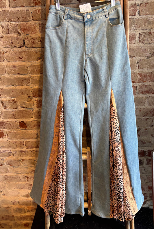 Leopard and Lace Wide Leg Jeans
