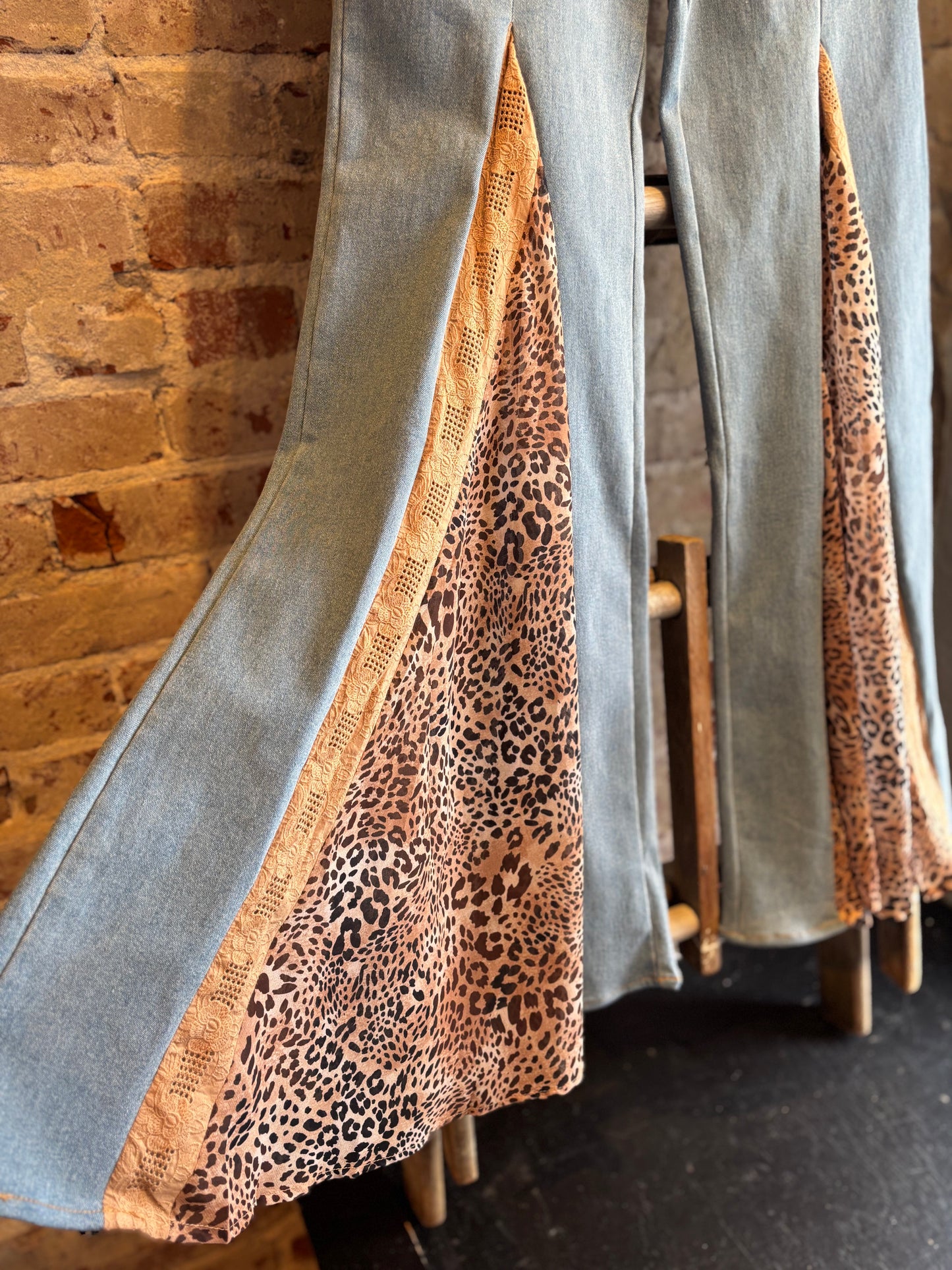 Leopard and Lace Wide Leg Jeans