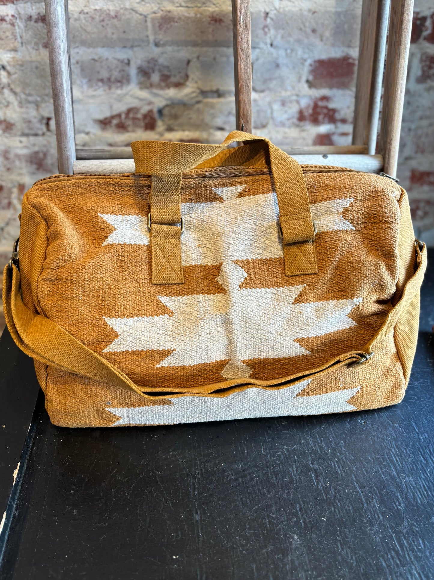 Aztec Print Duffle Bag - Camel/Cream