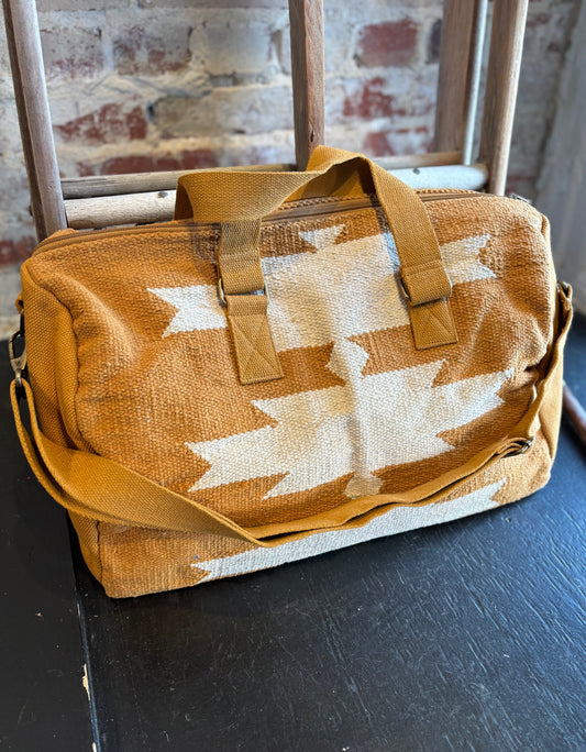 Aztec Print Duffle Bag - Camel/Cream