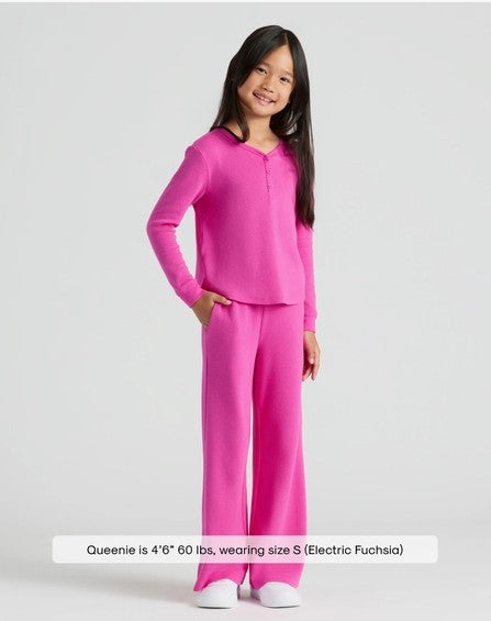 Girls Waffle Knit Wide Leg Pants - Fuchsia