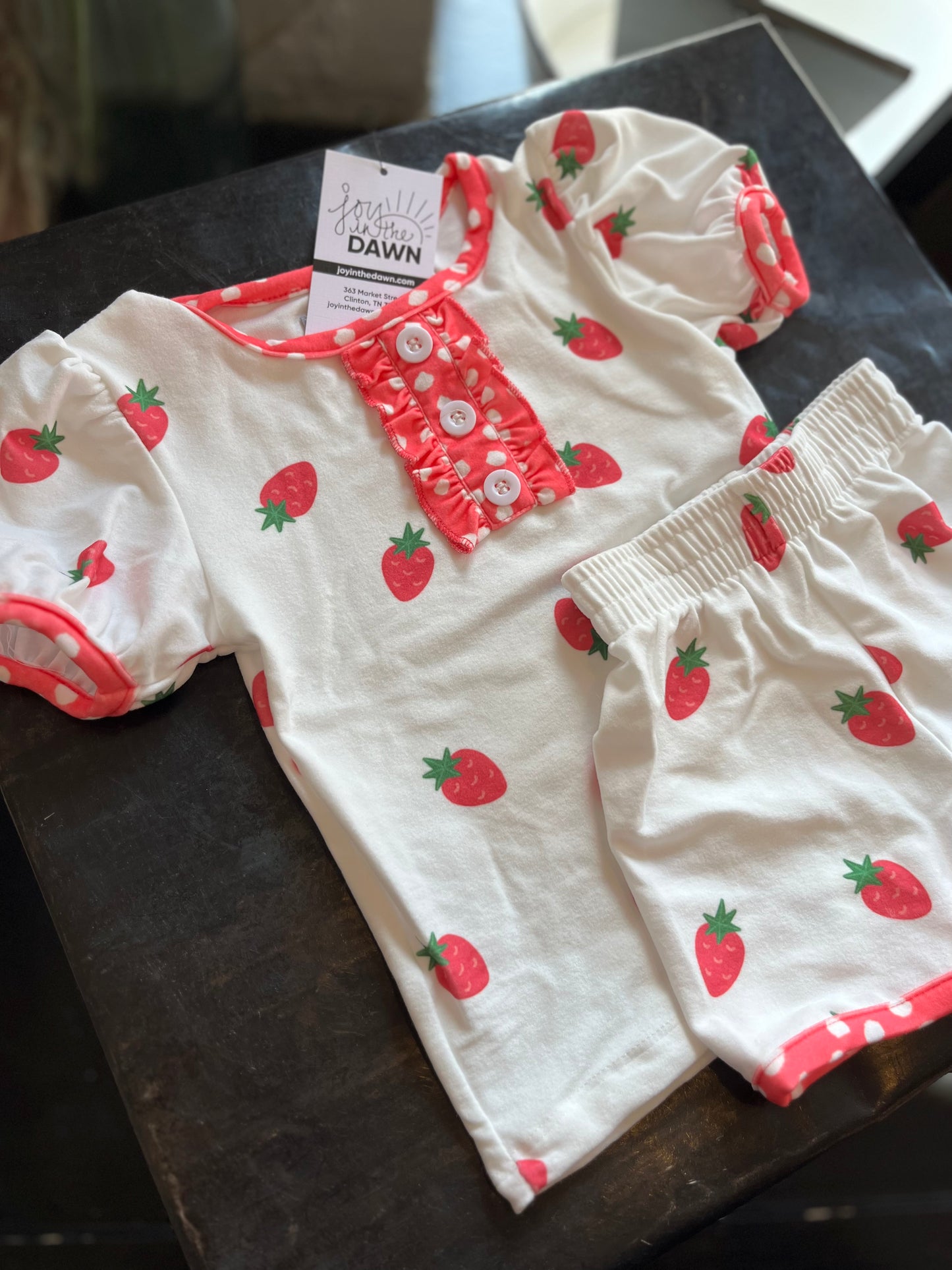 Vintage Strawberries Ruffle Pajamas- 2 piece set