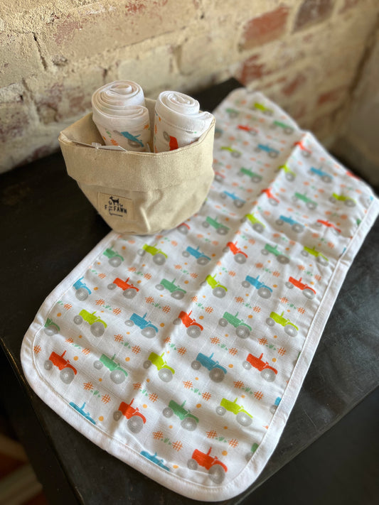 Muslin Tractor Burp Cloth Set