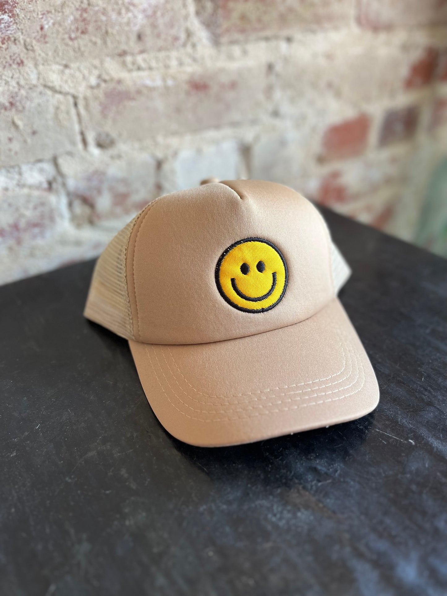 Smiley Trucker Hat-Tan