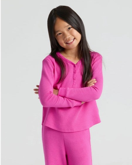 Girls Waffle Knit Wide Leg Pants - Fuchsia