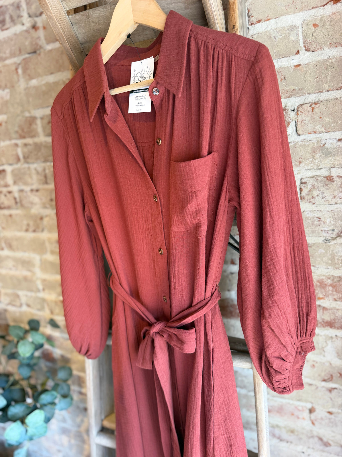 Bubble Sleeve Belted Dress - Hazelnut