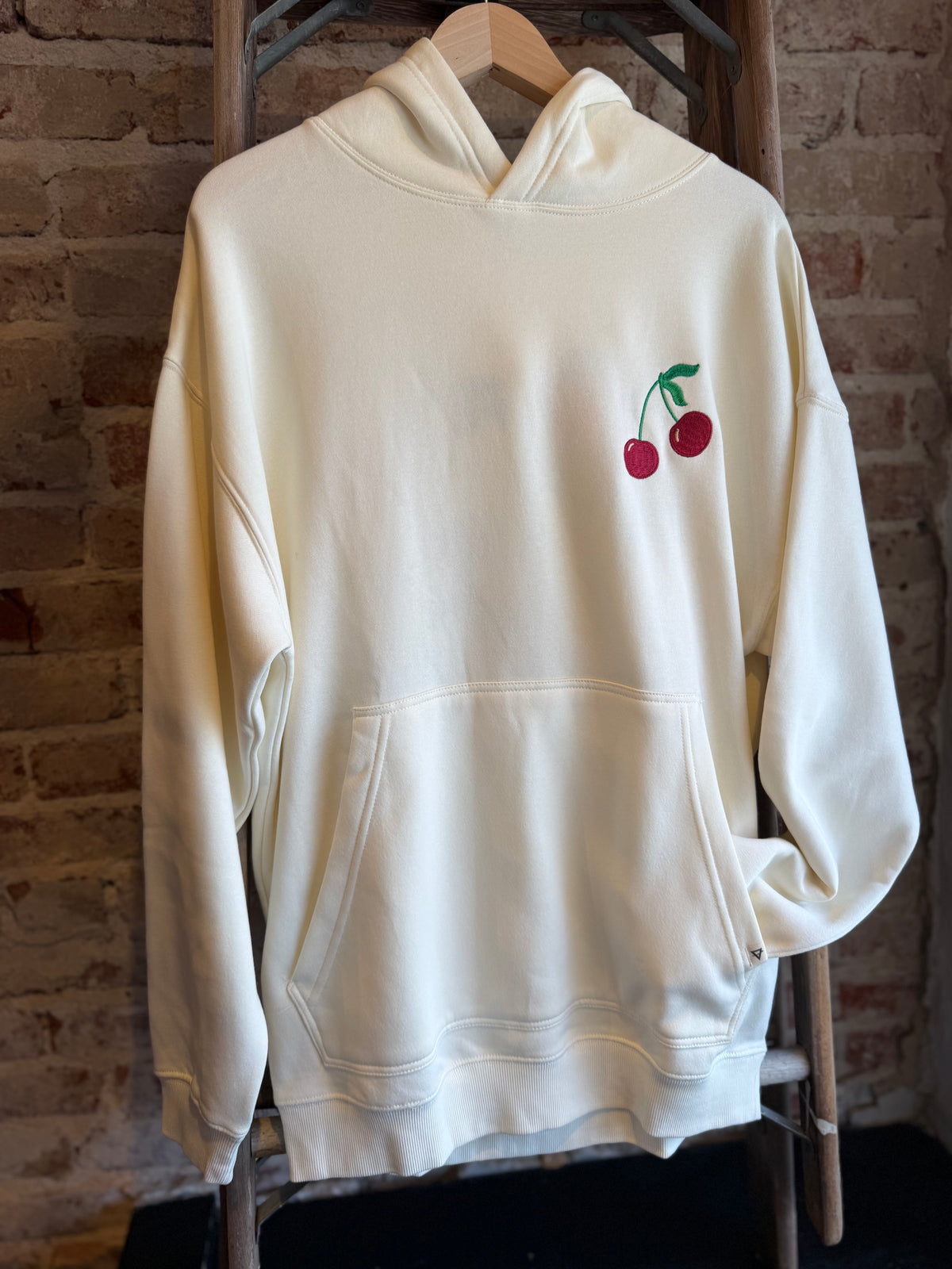 Berry Embroidered Oversized Hoodie - White