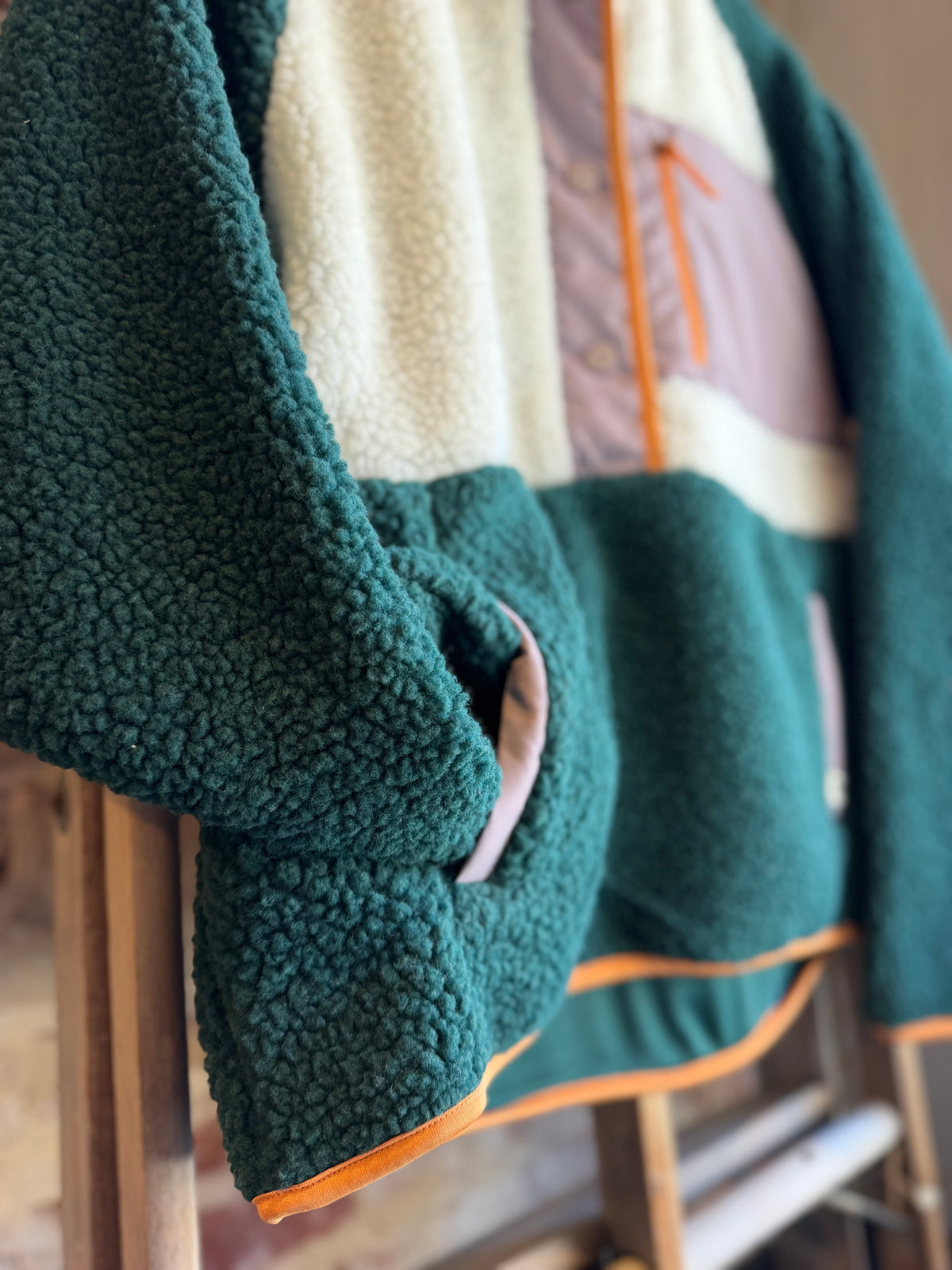 Jersey Lined Snap-up Pullover -Pine
