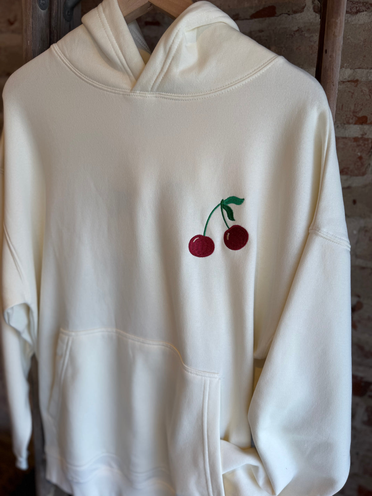 Berry Embroidered Oversized Hoodie - White