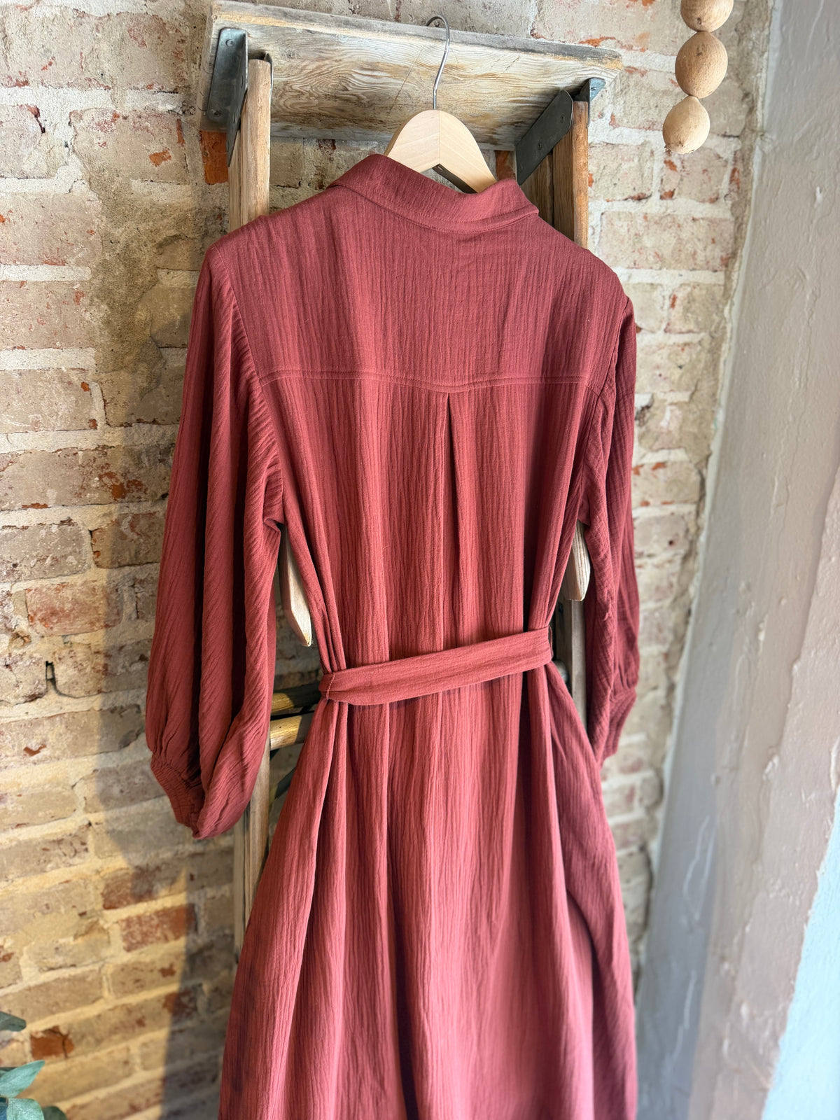 Bubble Sleeve Belted Dress - Hazelnut