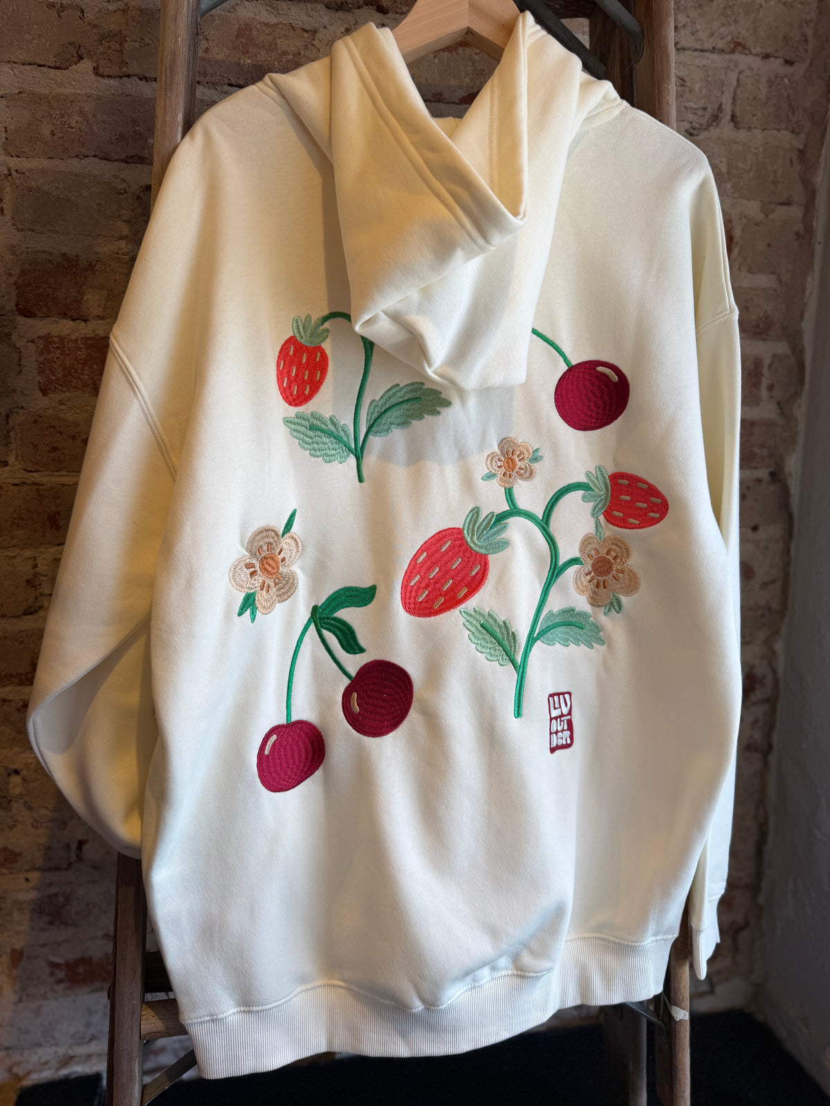 Berry Embroidered Oversized Hoodie - White