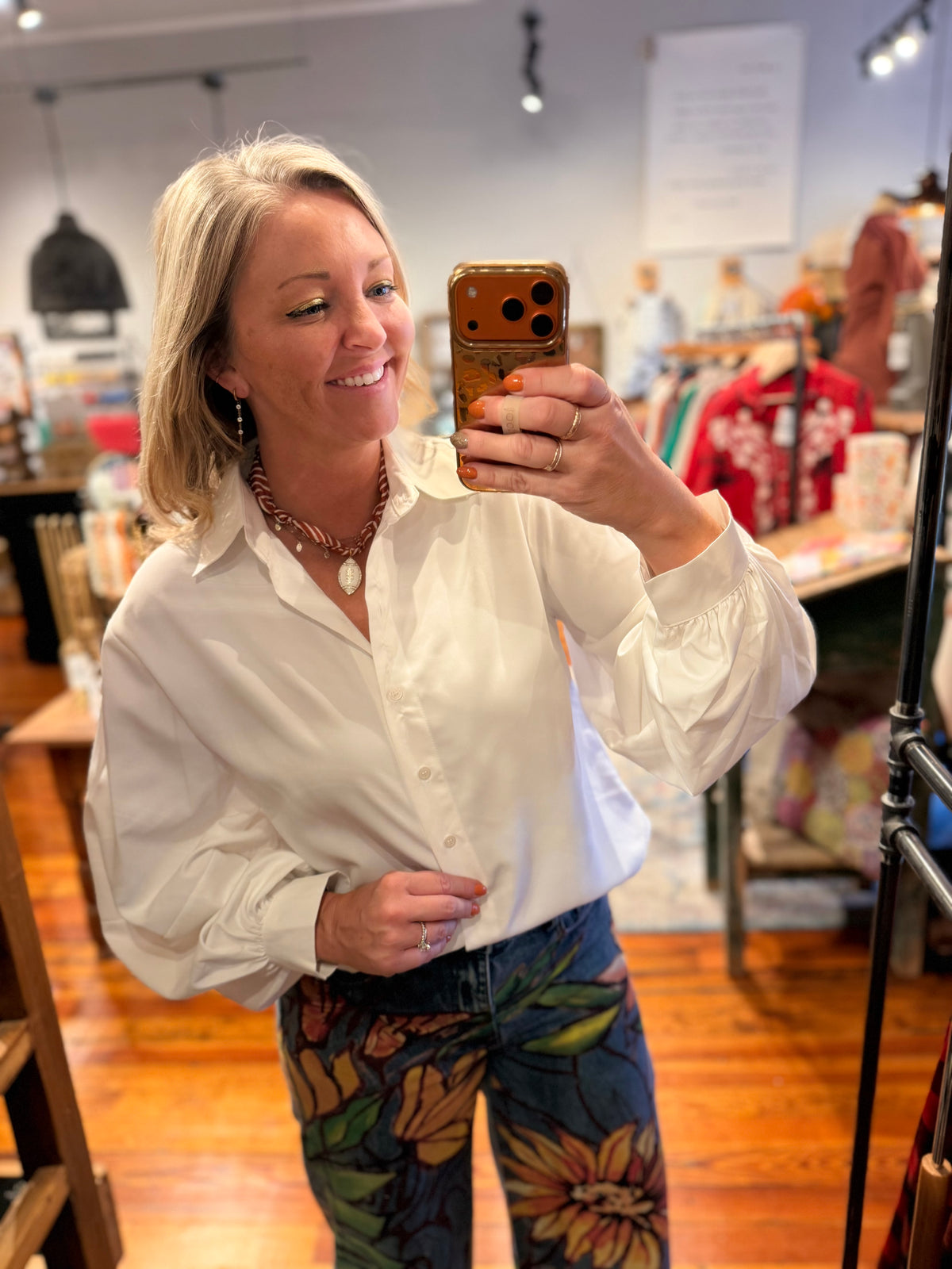 White Balloon Sleeve Blouse
