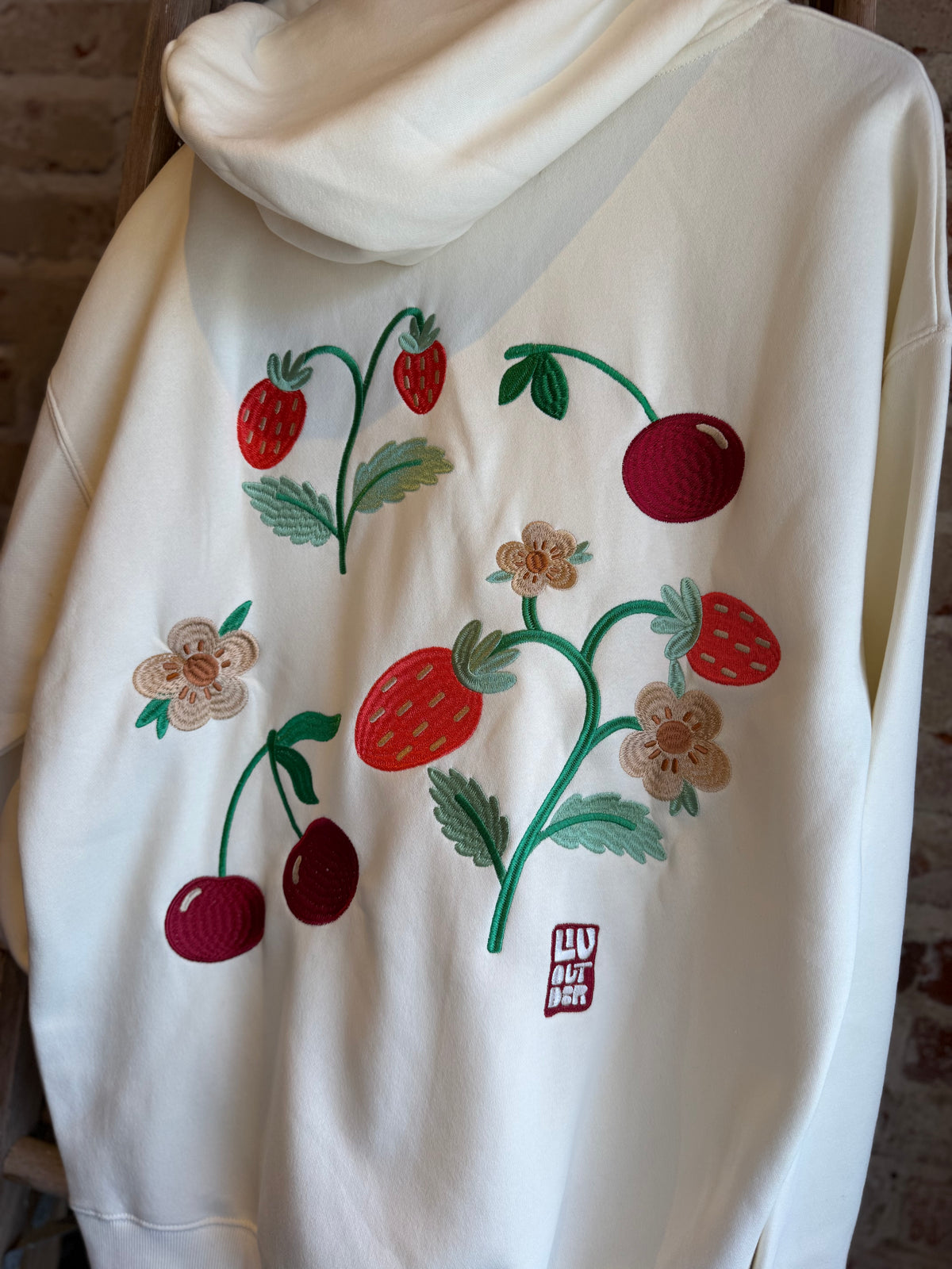 Berry Embroidered Oversized Hoodie - White