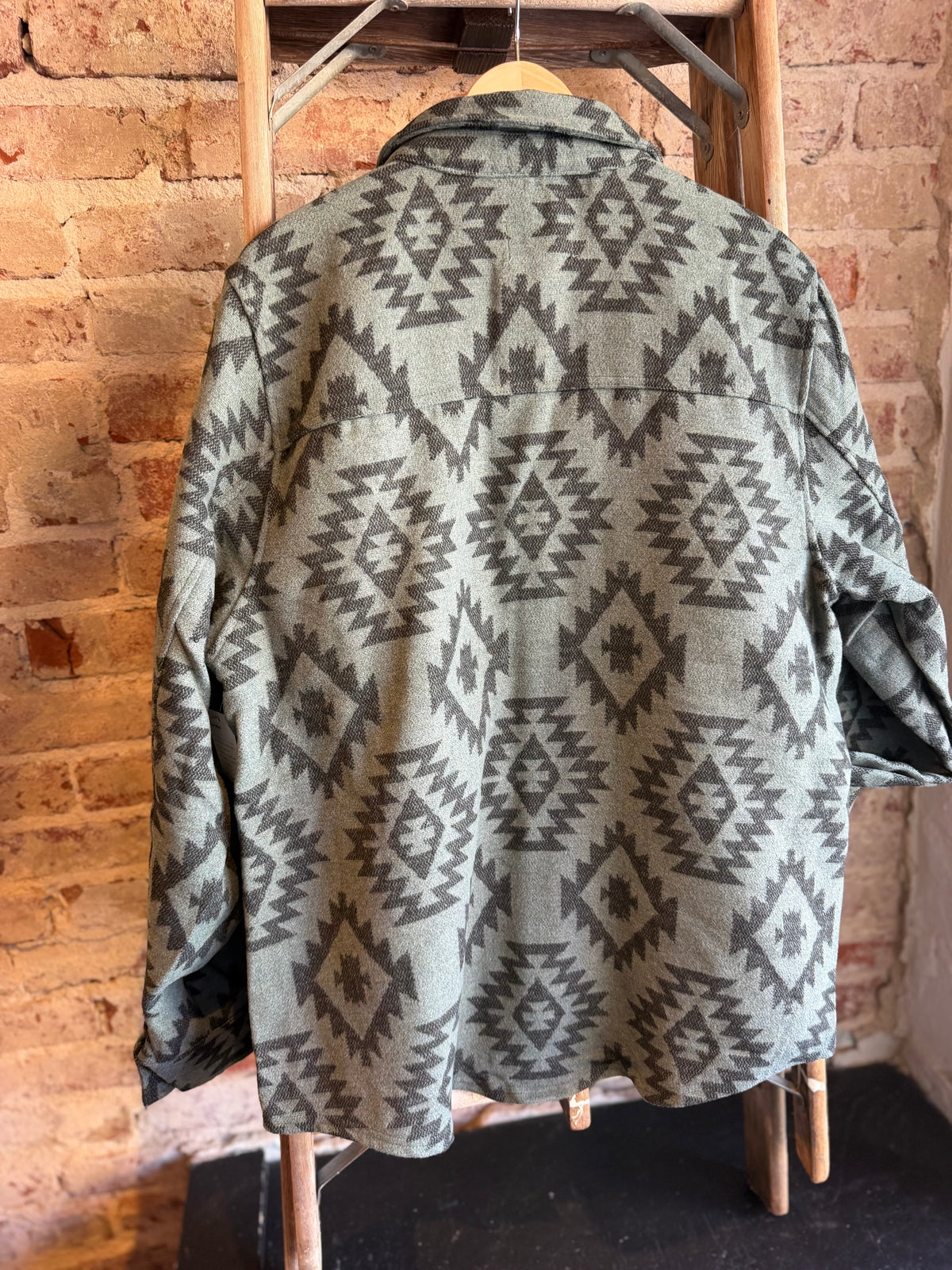 Aztec Diamond Faux Wool Button Down Jacket- Men