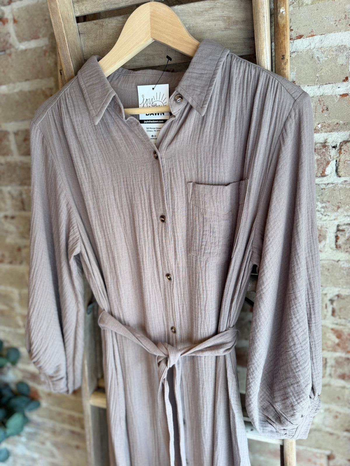 Bubble Sleeve Belted Dress - Mushroom