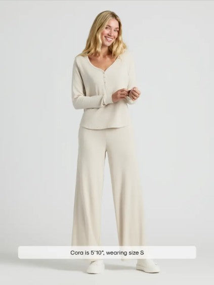 Waffle Knit Long Sleeve Henley - Oatmeal