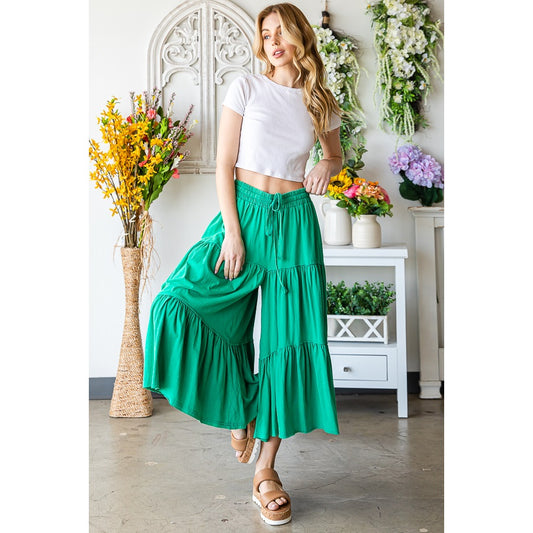 Mineral Washed Tiered Pants- Green