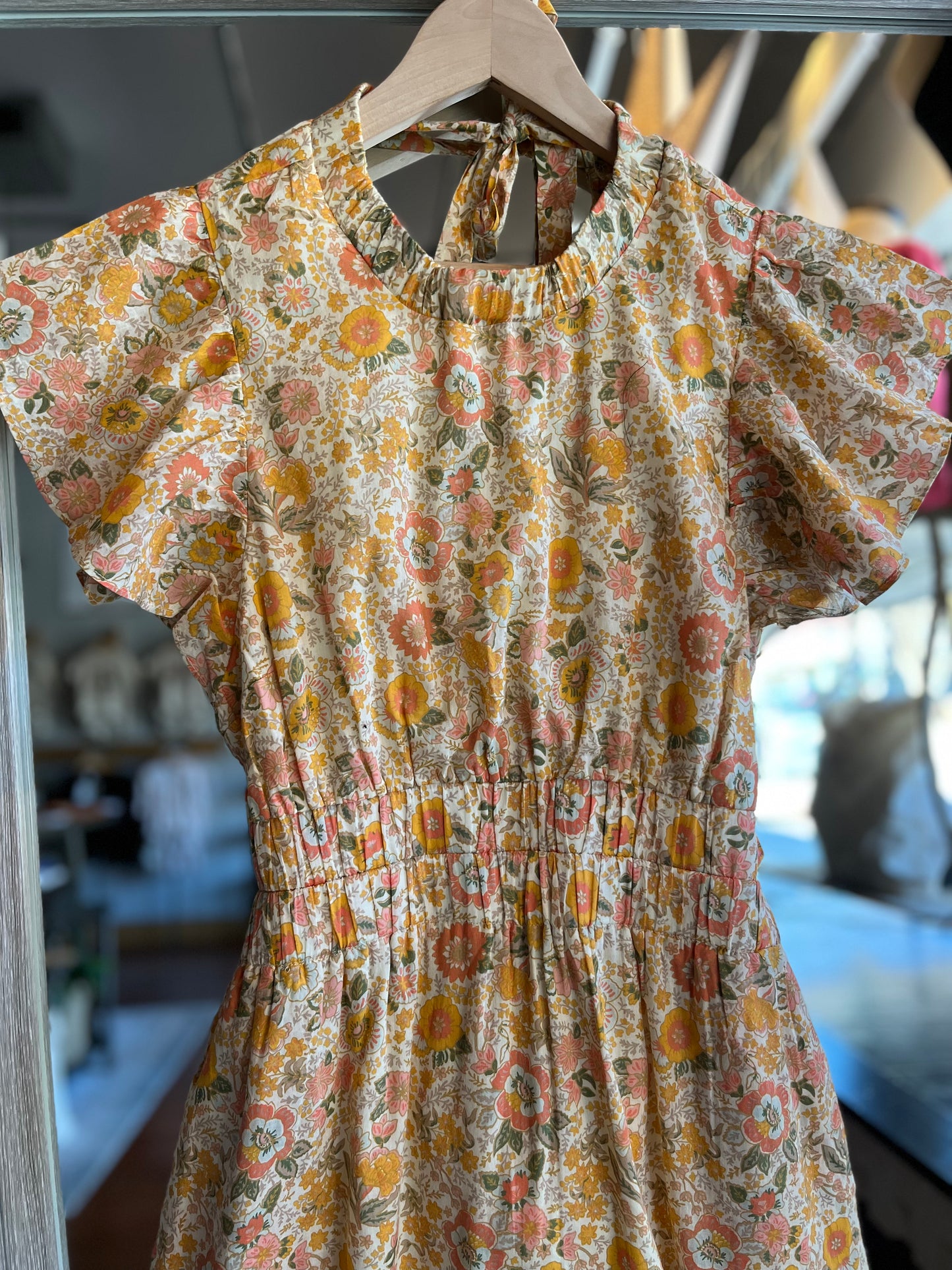 Midi Ruffle Sleeve Flower Dress